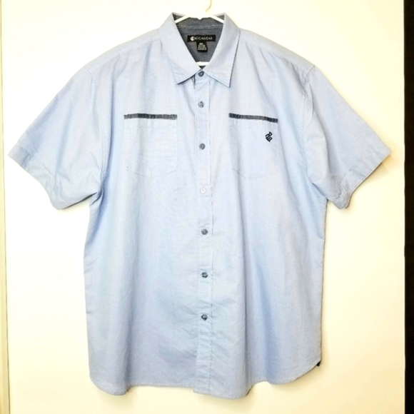 Rocawear Men's Light Blue Short Sleeve Button Down Casual Work Shirt Size, 4XL - Picture 1 of 9